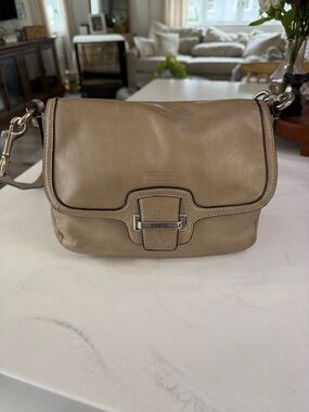 Nearly vintage Coach Taupe Leather Shoulder Bag with Silver Hardware